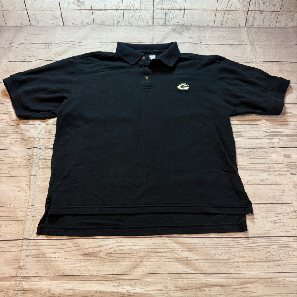 Vintage NFL Starter Pro Line Green Bay Packers Polo Shirt Black Men's Size Large